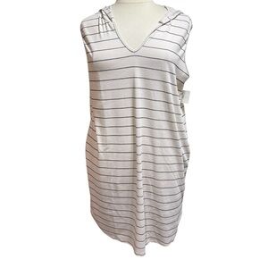 NWT White Birch White and Black Striped Hooded Swim Cover-Up 2XL